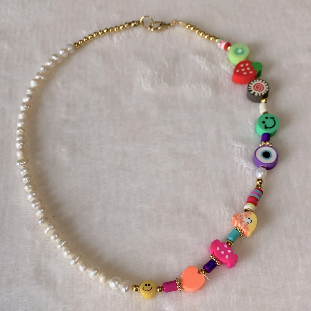 Freshwater Pearl & Polymer Clay Beaded Necklace